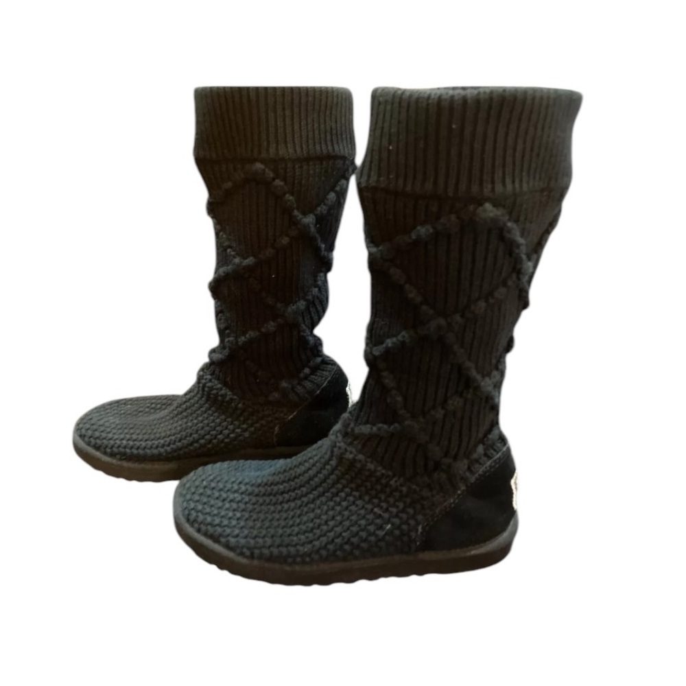 UGG Austrailia s/n 5879 Cardy Argyle Midcalf Black Knit Boot sz 7 - Picture 5 of 6